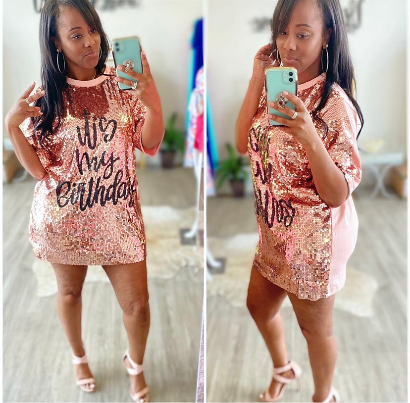 It's My Birthday” Stretch Sequin Shirt Dress FINAL SALE – Victory Lane Boutique